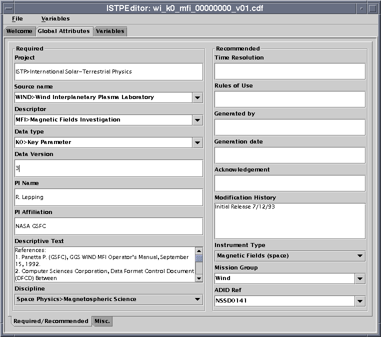 Entering global attributes