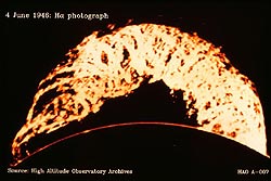 This erupting prominence was caught on June 4, 1946 by telescopes at the High Altitude Observatory in Colorado.