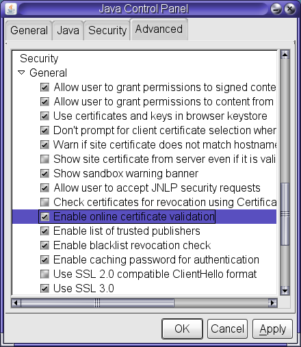 Enable online certificate validation window