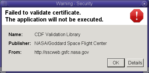 Failed to validate certificate dialog